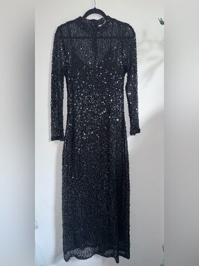 Joie Black Long Sleeve Sequin Maxi Dress Size XL